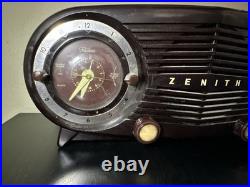 Vintage Zenith Tube Bakelite Alarm Clock Radio Owl Eyes Brown Works