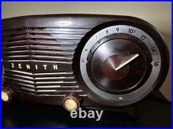 Vintage Zenith Tube Bakelite Alarm Clock Radio Owl Eyes Brown Works