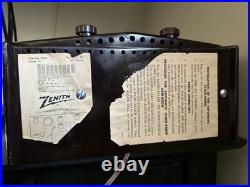 Vintage Zenith Tube Bakelite Alarm Clock Radio Owl Eyes Brown Works