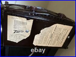 Vintage Zenith Tube Bakelite Alarm Clock Radio Owl Eyes Brown Works