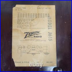 Vintage Zenith Tube Radio J615 Broadcast Band Radio & Phono 6 Tube 1950s WORKS