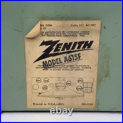 Vintage Zenith Tube Radio Model A615F Plastic Aqua FOR PARTS/REPAIR