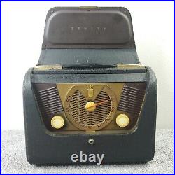 Vintage Zenith Tube Radio Model H503-Y Black Portable 1940's USA Powers ON