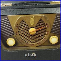 Vintage Zenith Tube Radio Model H503-Y Black Portable 1940's USA Powers ON