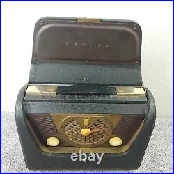 Vintage Zenith Tube Radio Model H503-Y Black Portable 1940's USA Powers ON