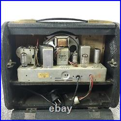 Vintage Zenith Tube Radio Model H503-Y Black Portable 1940's USA Powers ON