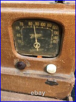 Vintage Zenith Tube Radio Wood Luggage Suit Case 15in x 6in x 9in Working