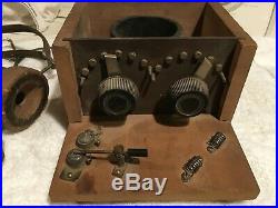 Vintage crystal radio in wood box & head phones Nathaniel Baldwin Pat. 1910