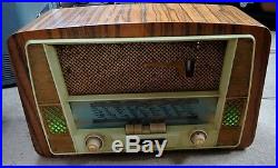 Vintage tubes radio TSF Sonolor 1950/60 green light magic eye wood bakelite