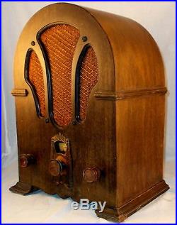 Vtg (1931) RCA Victor Radiolette R-5 Tube Radio Art Deco Wood Cabinet Tombstone