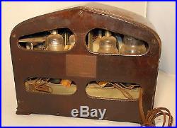 Vtg 1933 Emerson Tube Radio 250-AW All Wave Midget Gothic Wood Ingraham Cabinet