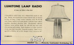 Vtg 1941 Lumitone Mitchell 1260 Bakelite Tube Radio Lamp