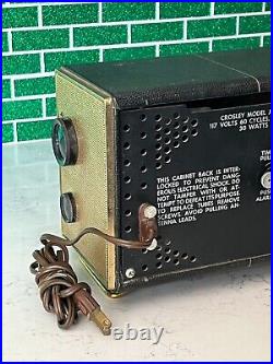 Vtg 1955-56 Crosley Model JC-6BK Black Faux Leather Tube Clock Radio STILL WORKS