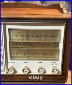 Vtg Airline Supreme Wood Cabinet Gen, 1696A AM/FM Radio Montgomery Ward&co