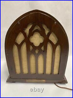 Vtg Antique Peerless Reproducer Wood Table Top Cathedral Style Speaker (A40)