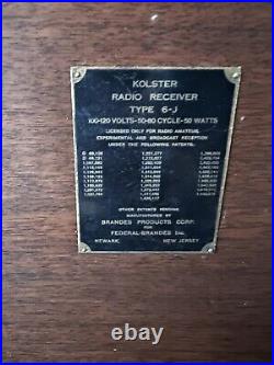 Vtg Antique Tube Radio Wooden Kolster Receiver 6-j Amateur Brandes Federal