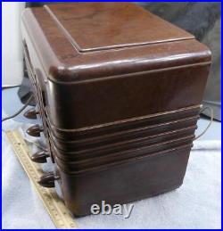 Vtg Art Deco General Electric Tube Bakelite Table Radio GE 54 Brown Swirl Case