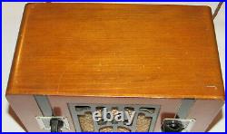 Vtg Imperial Wooden Case Tube Radio! Compact! Cloth Covered Cord! Needs Repair