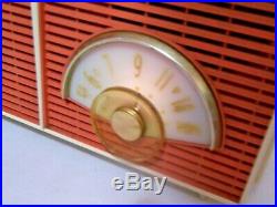 Vtg Philco twin dual speaker tube radio 1950s jetsons 826 836 orange pink salmon