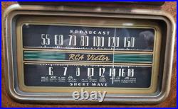 Vtg RCA Victor 16T3 Tube Radio AM Shortwave Push Button Wood Console 1938 Works