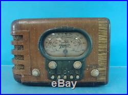 Vtg Zenith Model 5S319 Racetrack Compact Wooden Radio 6161 AM/SW Gold Dial