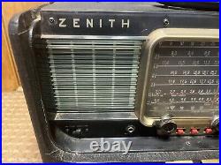 Vtg Zenith Trans-Oceanic Wave Magnet AM SW Portable Tube Radio Untested For Part