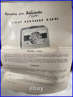 WORKS vintage P-64 Automatic Radio Mfg. Co. Portable. C. 1940's -1950's 4634
