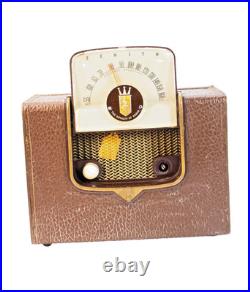 Working Vintage Zenith Tube Radio Z909 Brown Leatherette Case Illuminated Dial