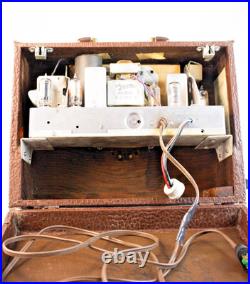 Working Vintage Zenith Tube Radio Z909 Brown Leatherette Case Illuminated Dial