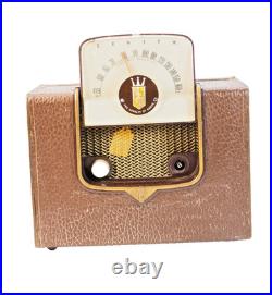 Working Vintage Zenith Tube Radio Z909 Brown Leatherette Case Illuminated Dial