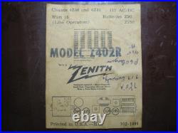 ZENITH Z402R 4 tubes vacuum tube radio 1950s Vintage Made in USA ZENITH Z402R 4 tubes vacuum tube radio 1950s Vintage Made in USA