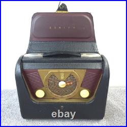 Zenith H503Y Portable Tube Radio AM Vintage Made In USA Black Leatherette Works
