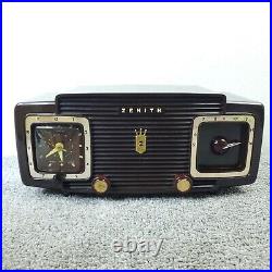 Zenith Tube Radio Clock Model Z515 AM Bakelite Brown Vintage 1950's Works