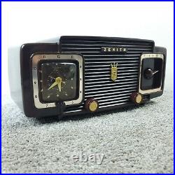Zenith Tube Radio Clock Model Z515 AM Bakelite Brown Vintage 1950's Works