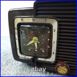 Zenith Tube Radio Clock Model Z515 AM Bakelite Brown Vintage 1950's Works