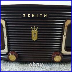 Zenith Tube Radio Clock Model Z515 AM Bakelite Brown Vintage 1950's Works