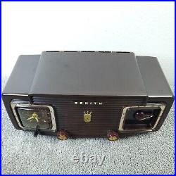 Zenith Tube Radio Clock Model Z515 AM Bakelite Brown Vintage 1950's Works
