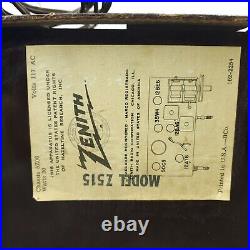 Zenith Tube Radio Clock Model Z515 AM Bakelite Brown Vintage 1950's Works